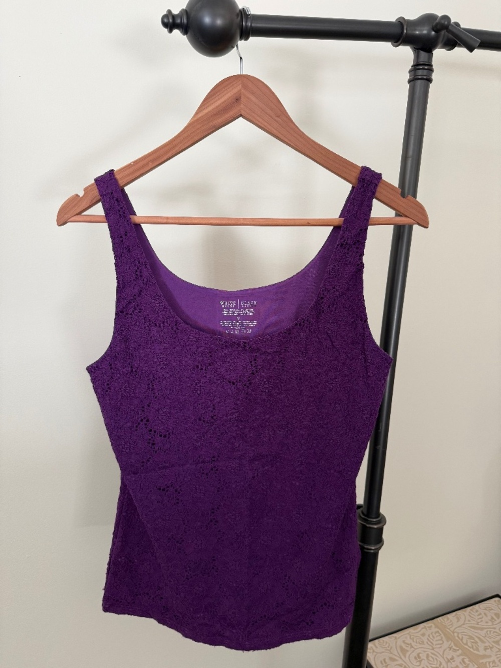 White House Black Market WHBM Purple Lace Overlay Tank Top Size M
